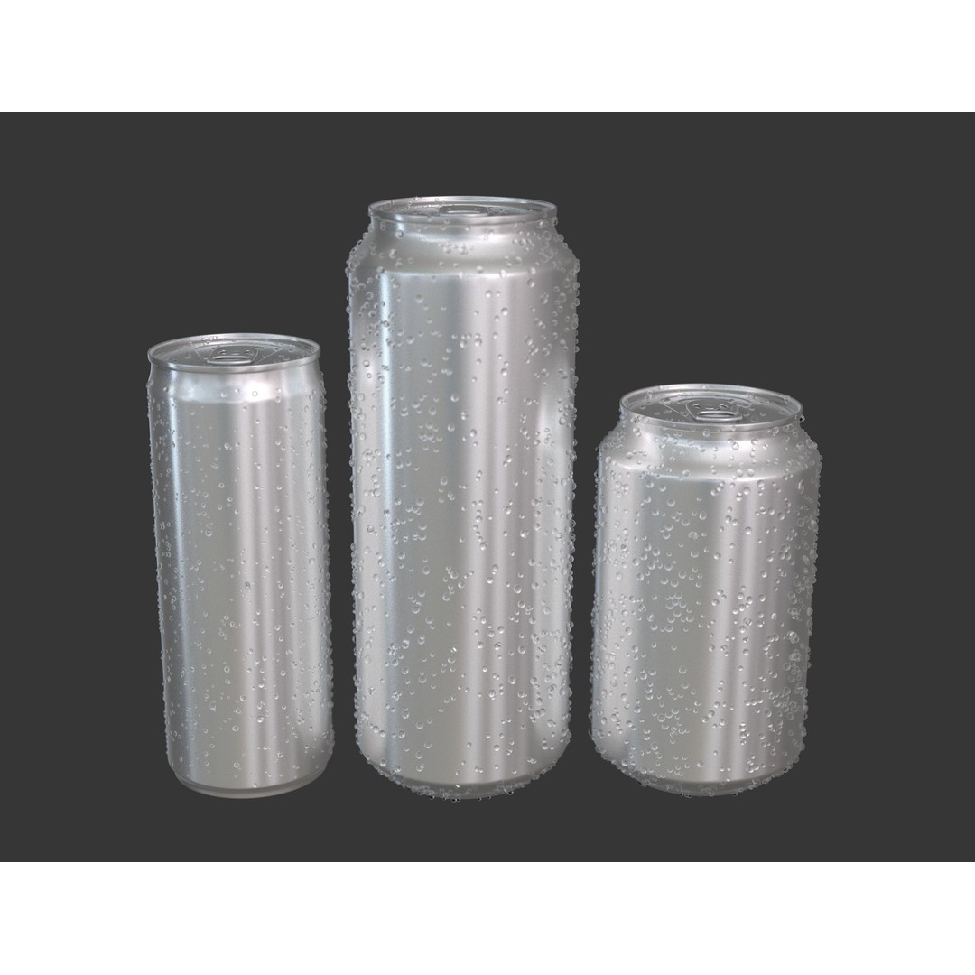 Aluminum Cans 3D Model – Realistic Beverage Asset with Water Drops - View 9