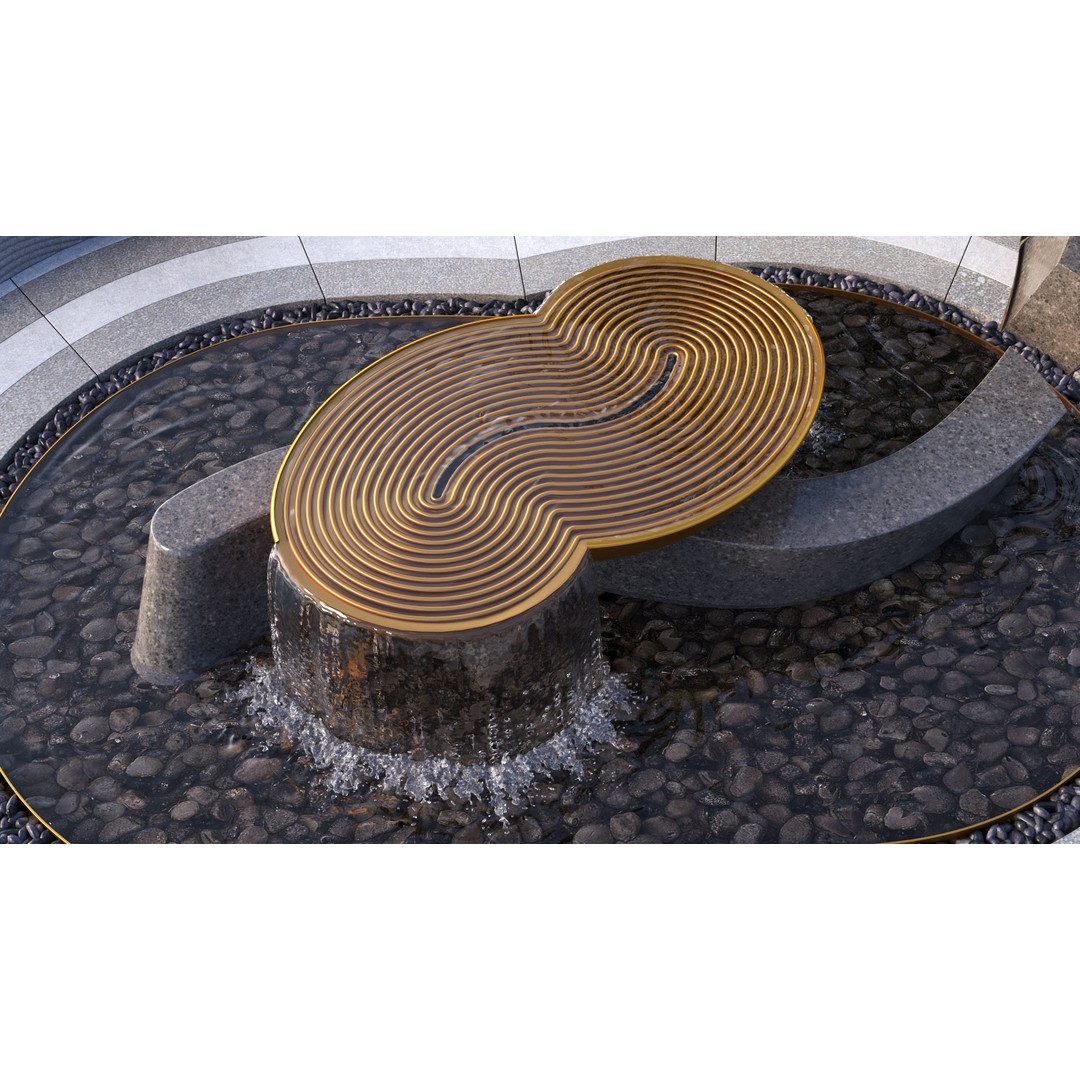 Park Square 3D Model – Architectural Design with Waterfalls, FBX & OBJ - View 10