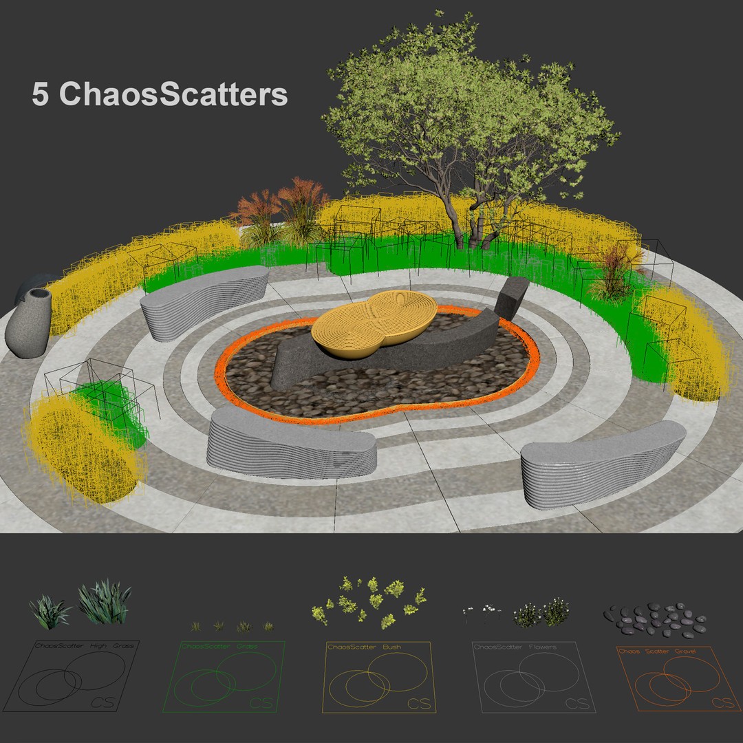 Park Square 3D Model – Architectural Design with Waterfalls, FBX & OBJ - View 11