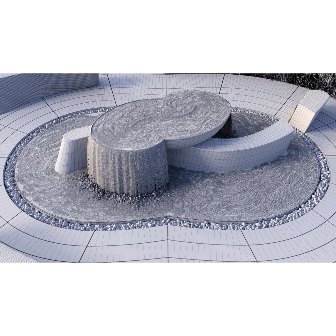 Park Square 3D Model – Architectural Design with Waterfalls, FBX & OBJ - View 12