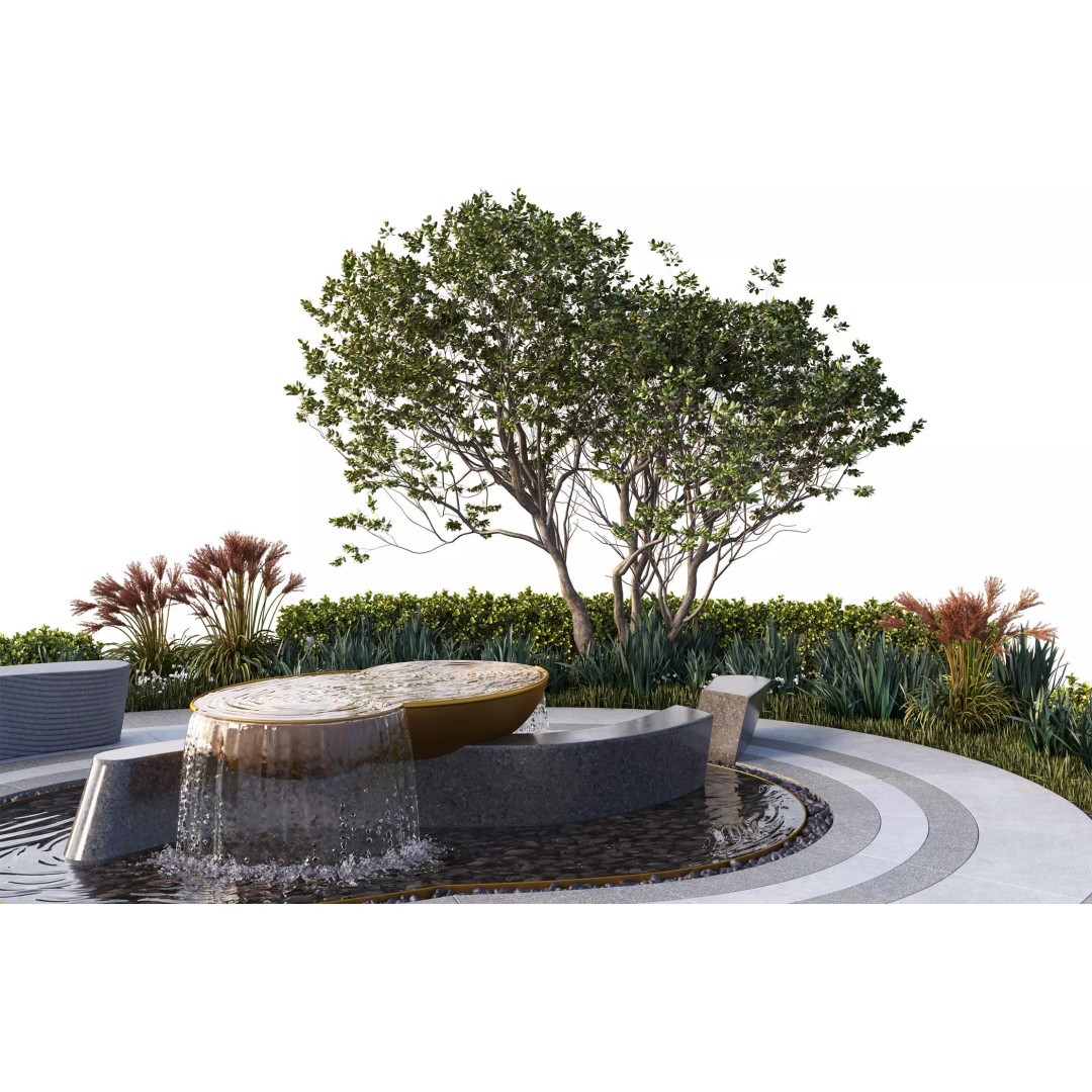 Park Square 3D Model – Architectural Design with Waterfalls, FBX & OBJ - View 2