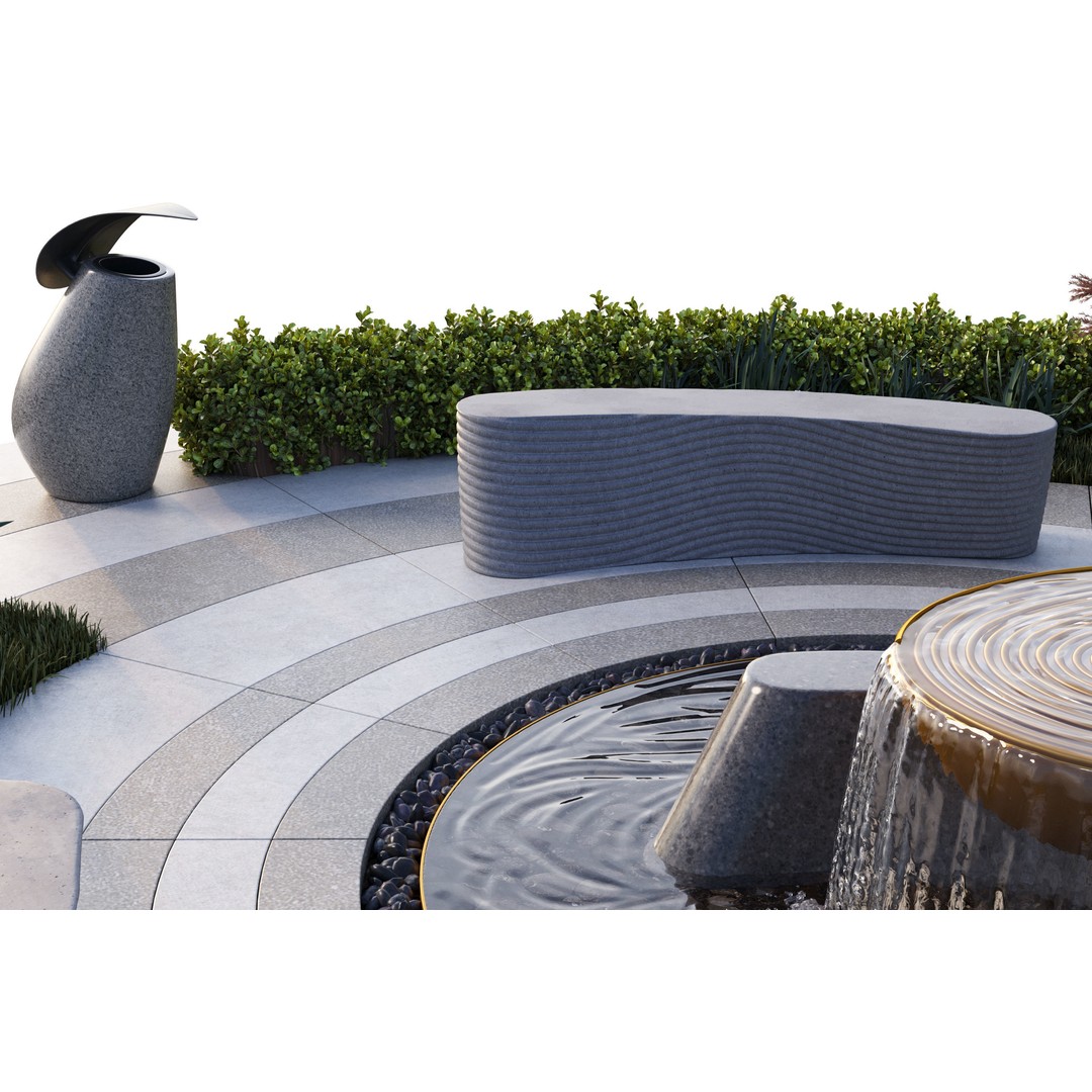 Park Square 3D Model – Architectural Design with Waterfalls, FBX & OBJ - View 4