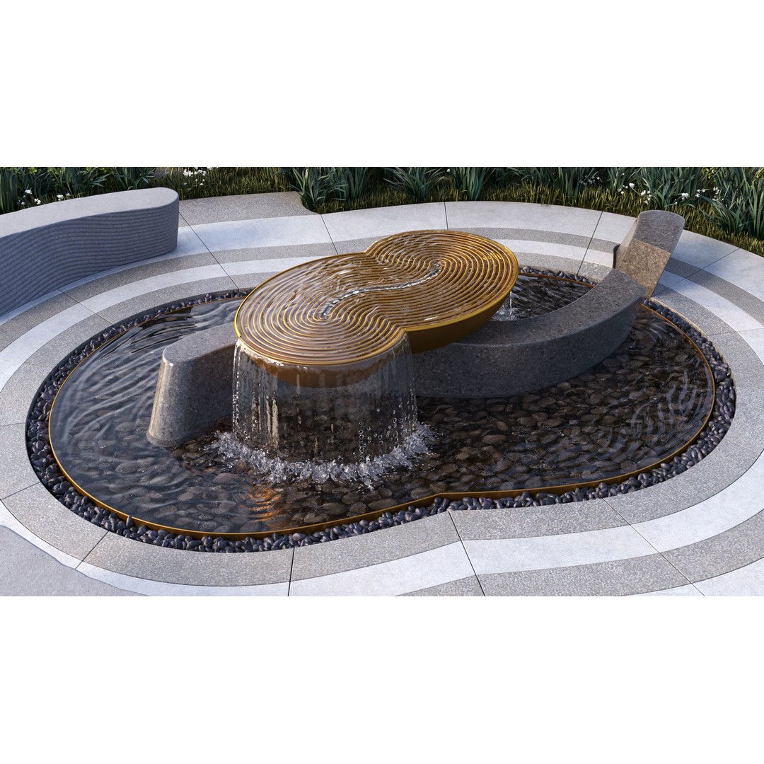 Park Square 3D Model – Architectural Design with Waterfalls, FBX & OBJ - View 6