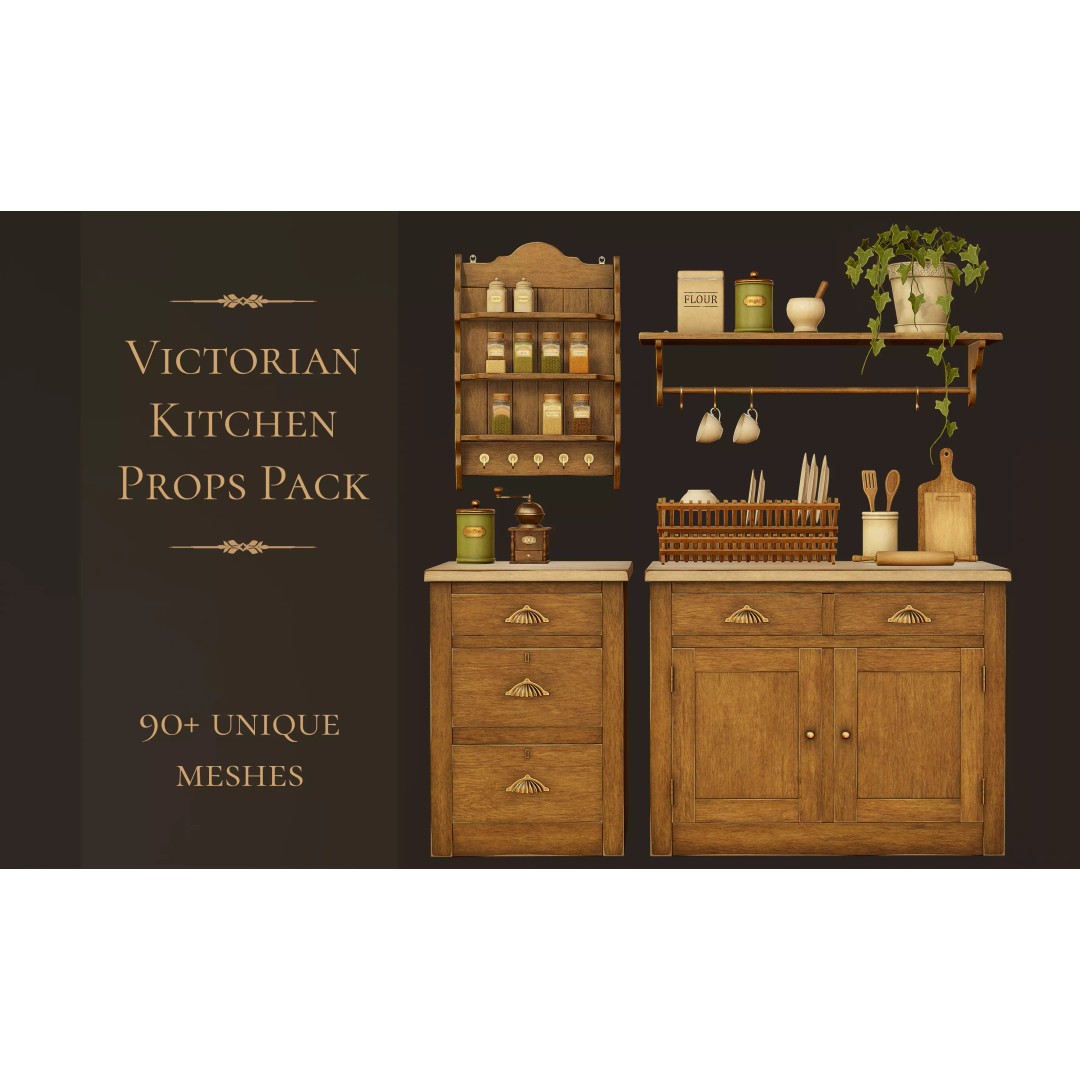 Victorian Kitchen Props Pack 3D Model – Low Poly PBR Game Asset, FBX, Unity - View 2