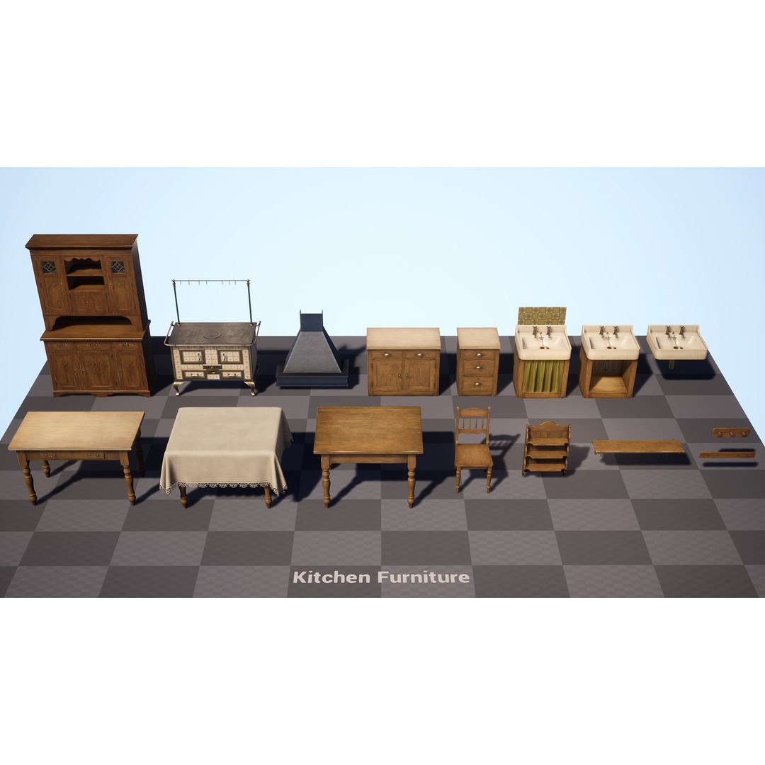 Victorian Kitchen Props Pack 3D Model – Low Poly PBR Game Asset, FBX, Unity - View 23
