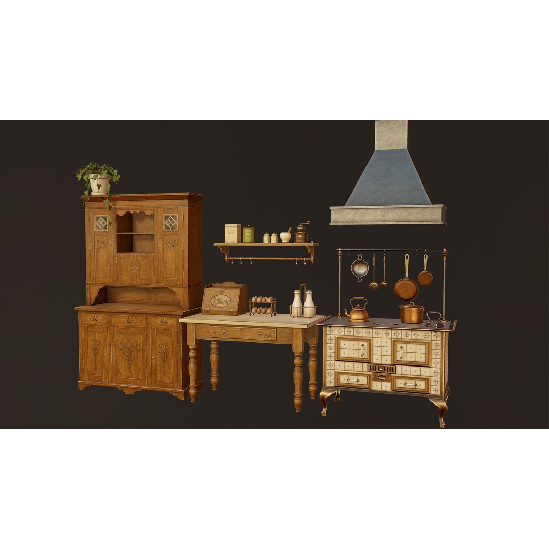 Victorian Kitchen Props Pack 3D Model – Low Poly PBR Game Asset, FBX, Unity - View 6