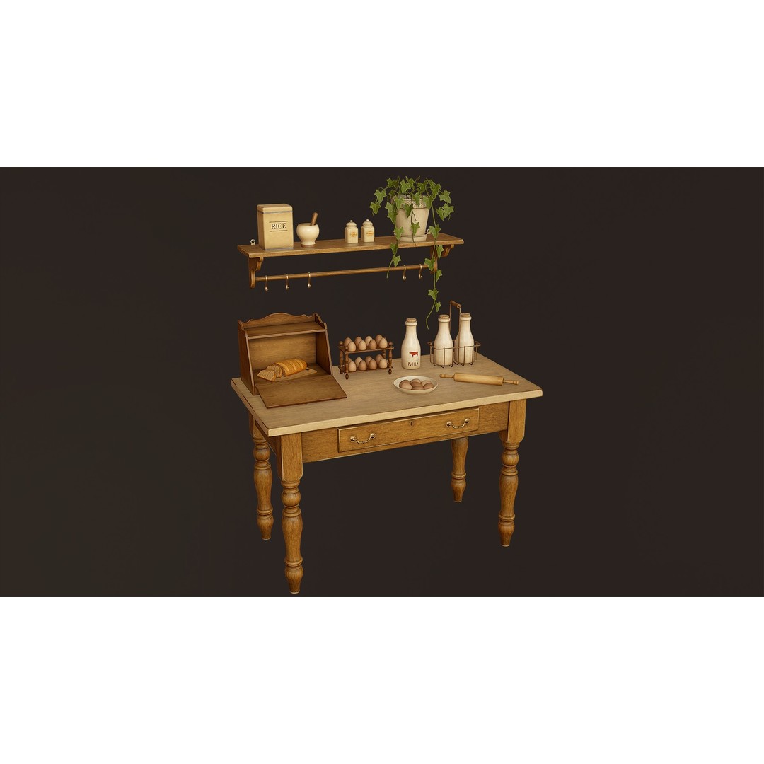 Victorian Kitchen Props Pack 3D Model – Low Poly PBR Game Asset, FBX, Unity - View 7