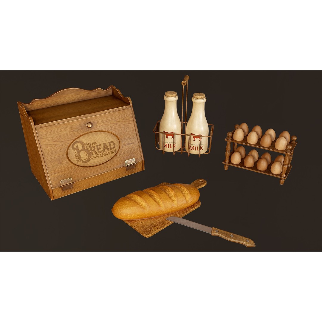 Victorian Kitchen Props Pack 3D Model – Low Poly PBR Game Asset, FBX, Unity - View 8