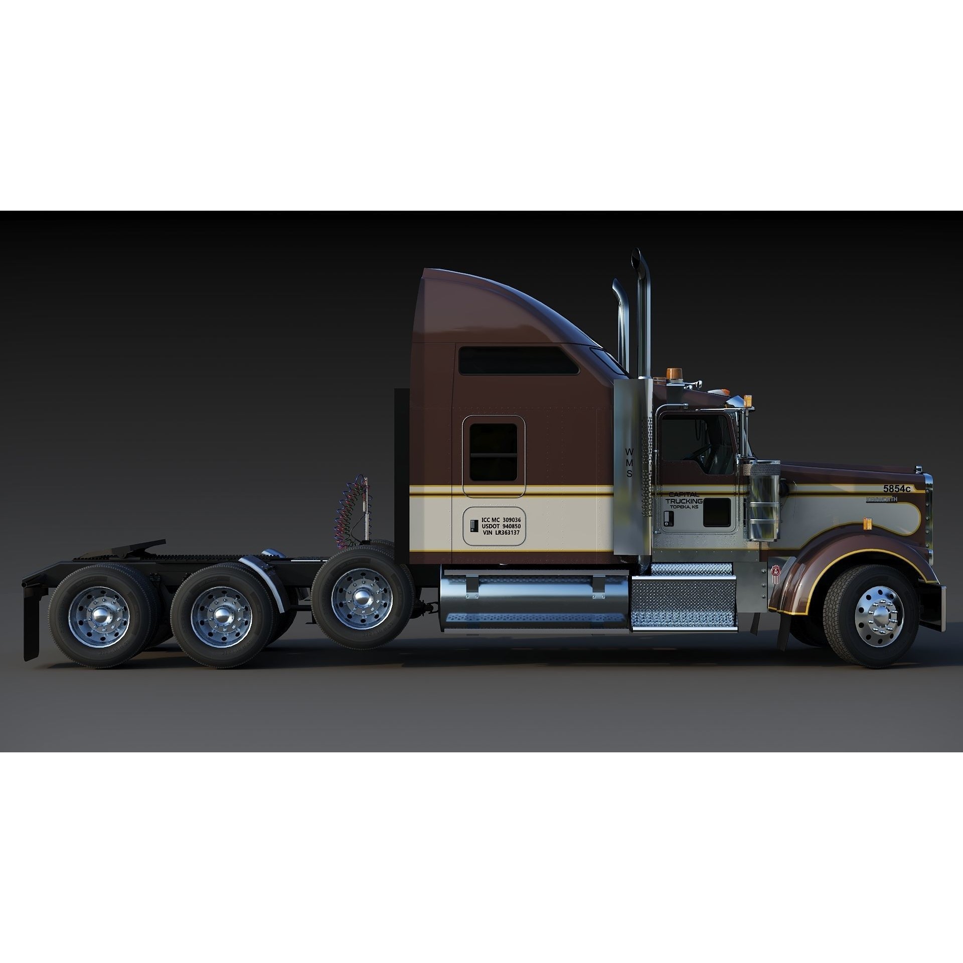 Kenworth W900 Sleeper - Low-Poly Game-Ready 3D Model - View 11
