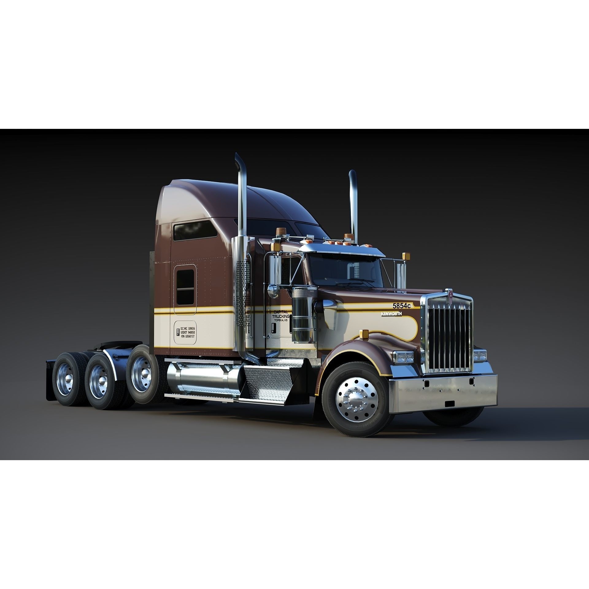 Kenworth W900 Sleeper - Low-Poly Game-Ready 3D Model - View 12