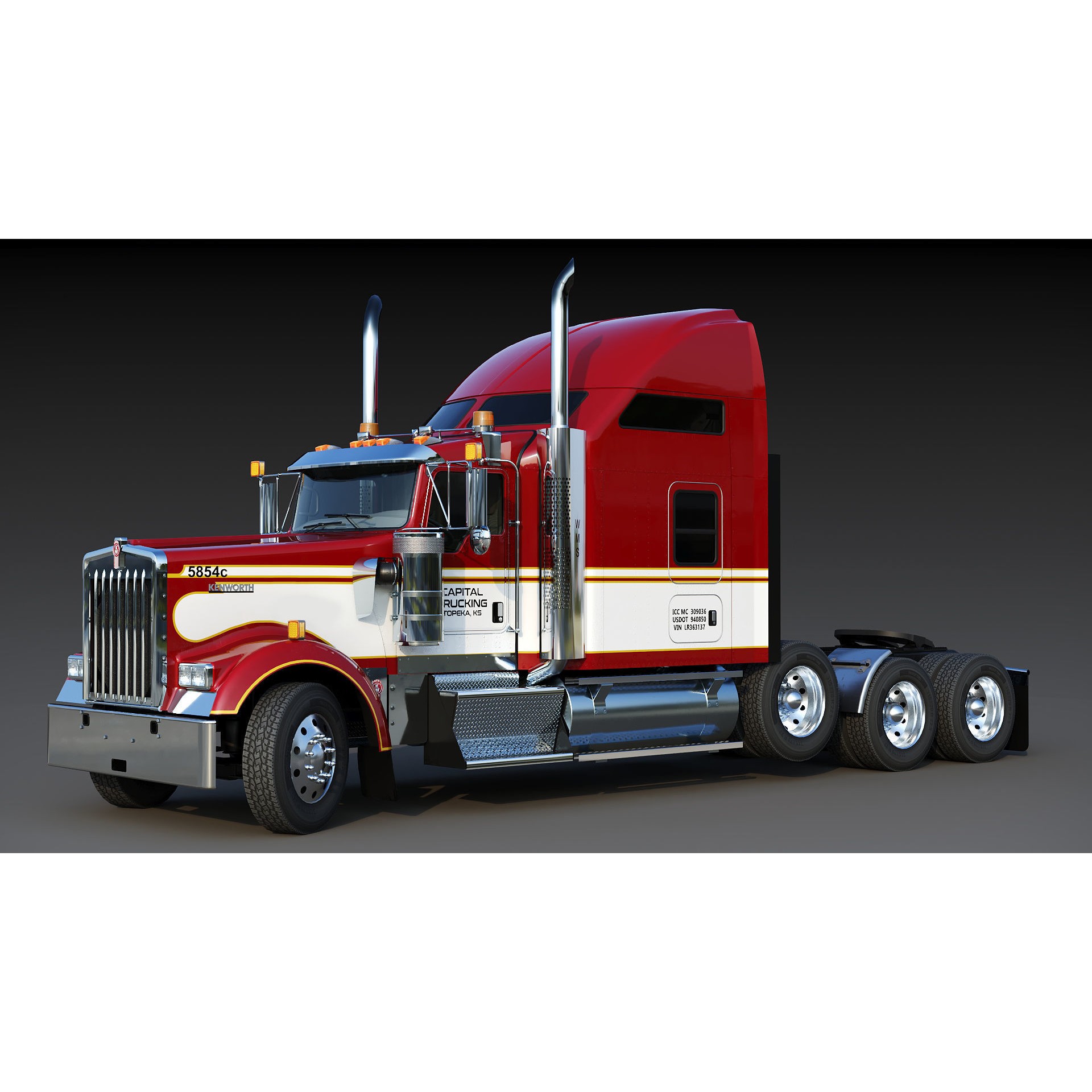 Kenworth W900 Sleeper - Low-Poly Game-Ready 3D Model - View 16