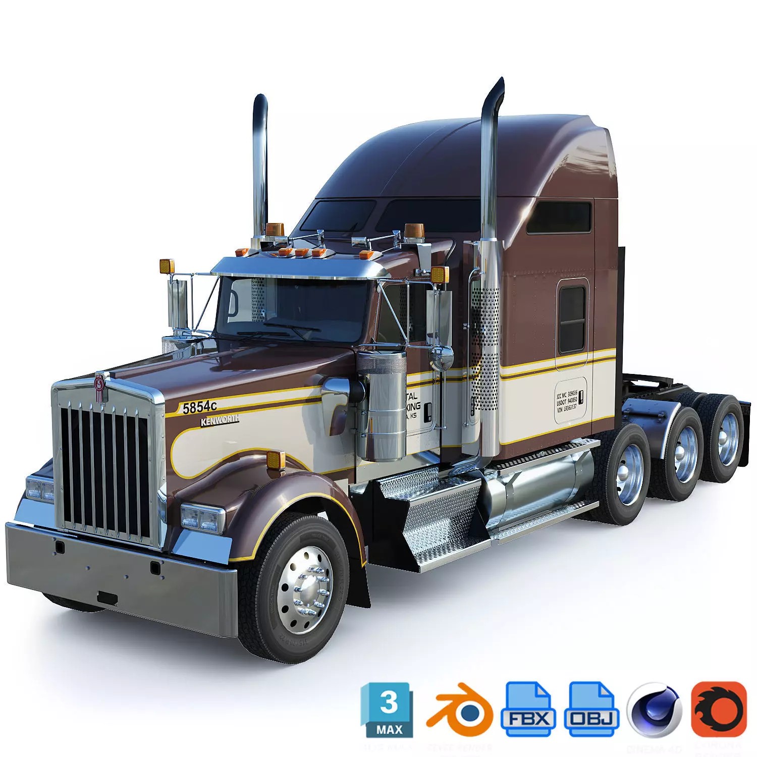 Kenworth W900 Sleeper - Low-Poly Game-Ready 3D Model - View 2