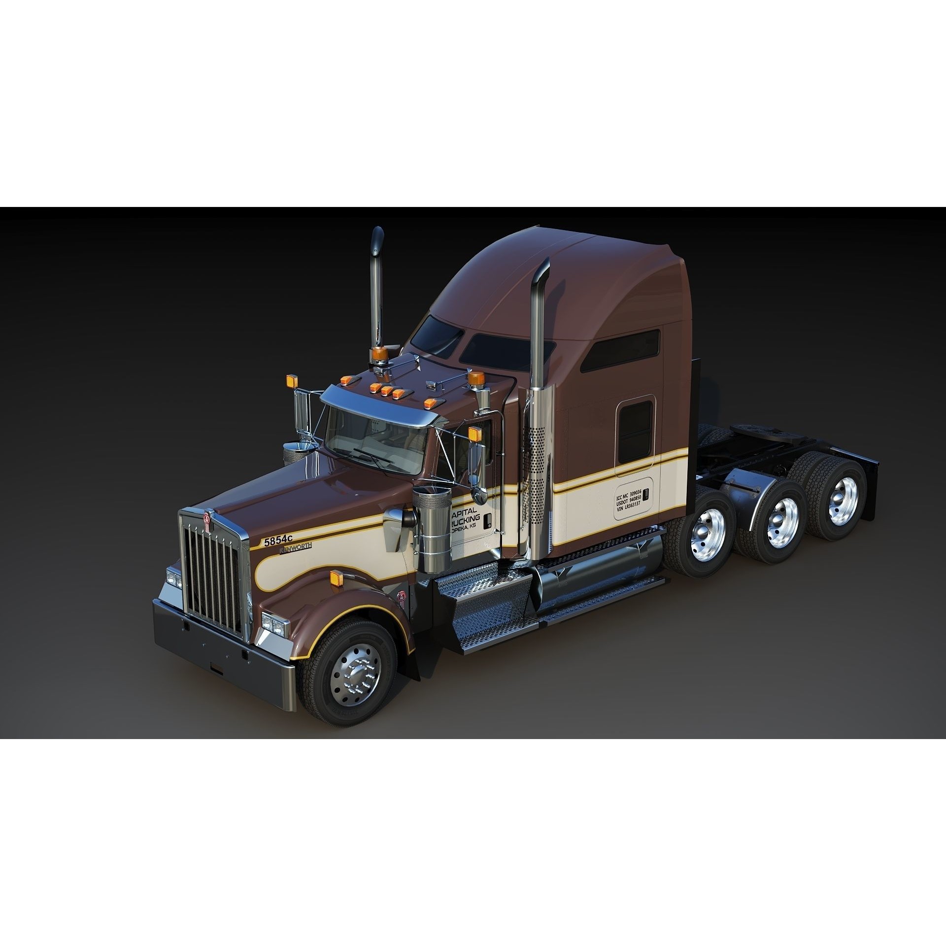 Kenworth W900 Sleeper - Low-Poly Game-Ready 3D Model - View 38