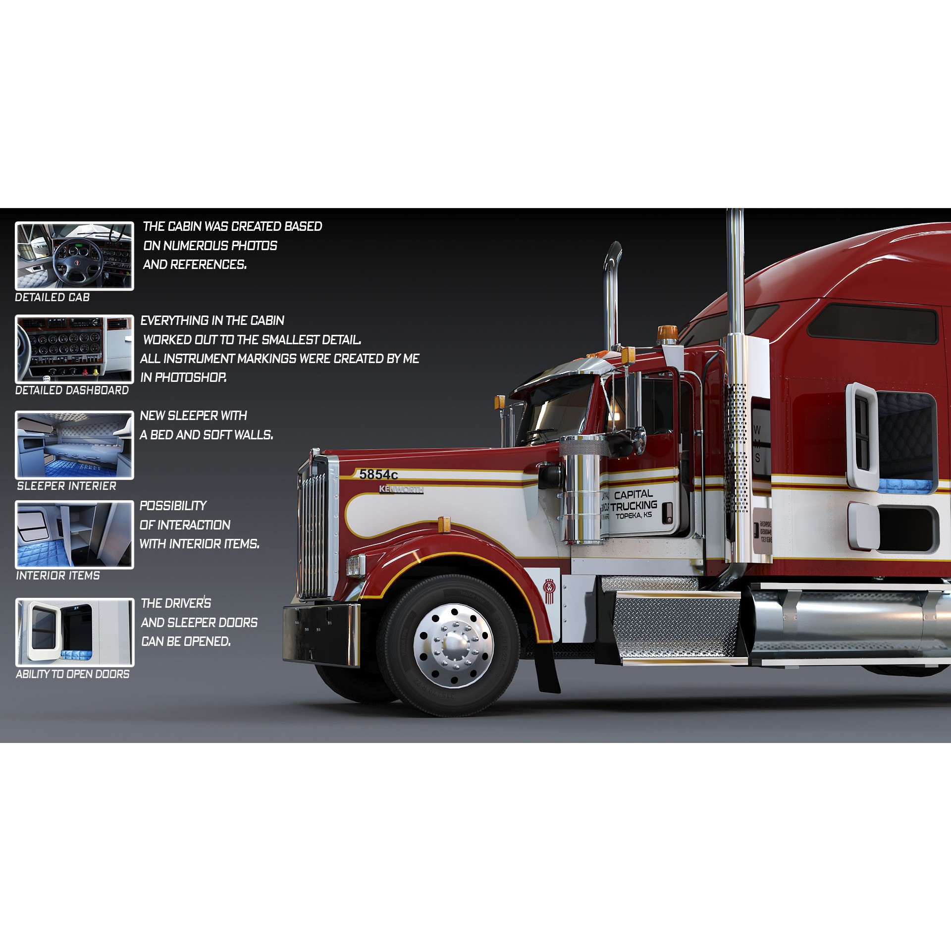 Kenworth W900 Sleeper - Low-Poly Game-Ready 3D Model - View 4