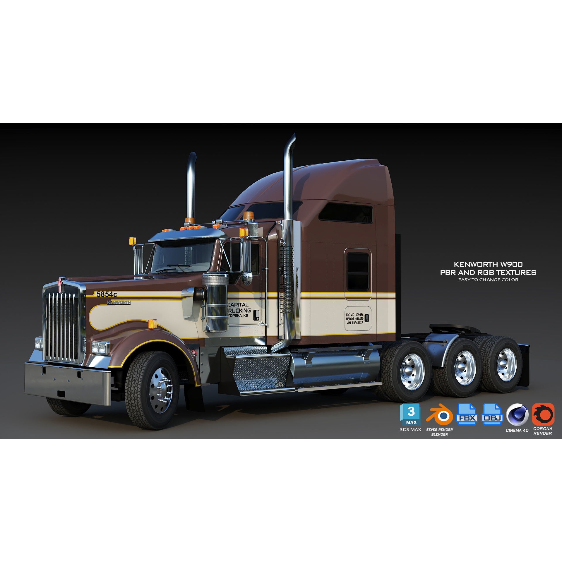 Kenworth W900 Sleeper - Low-Poly Game-Ready 3D Model - View 5