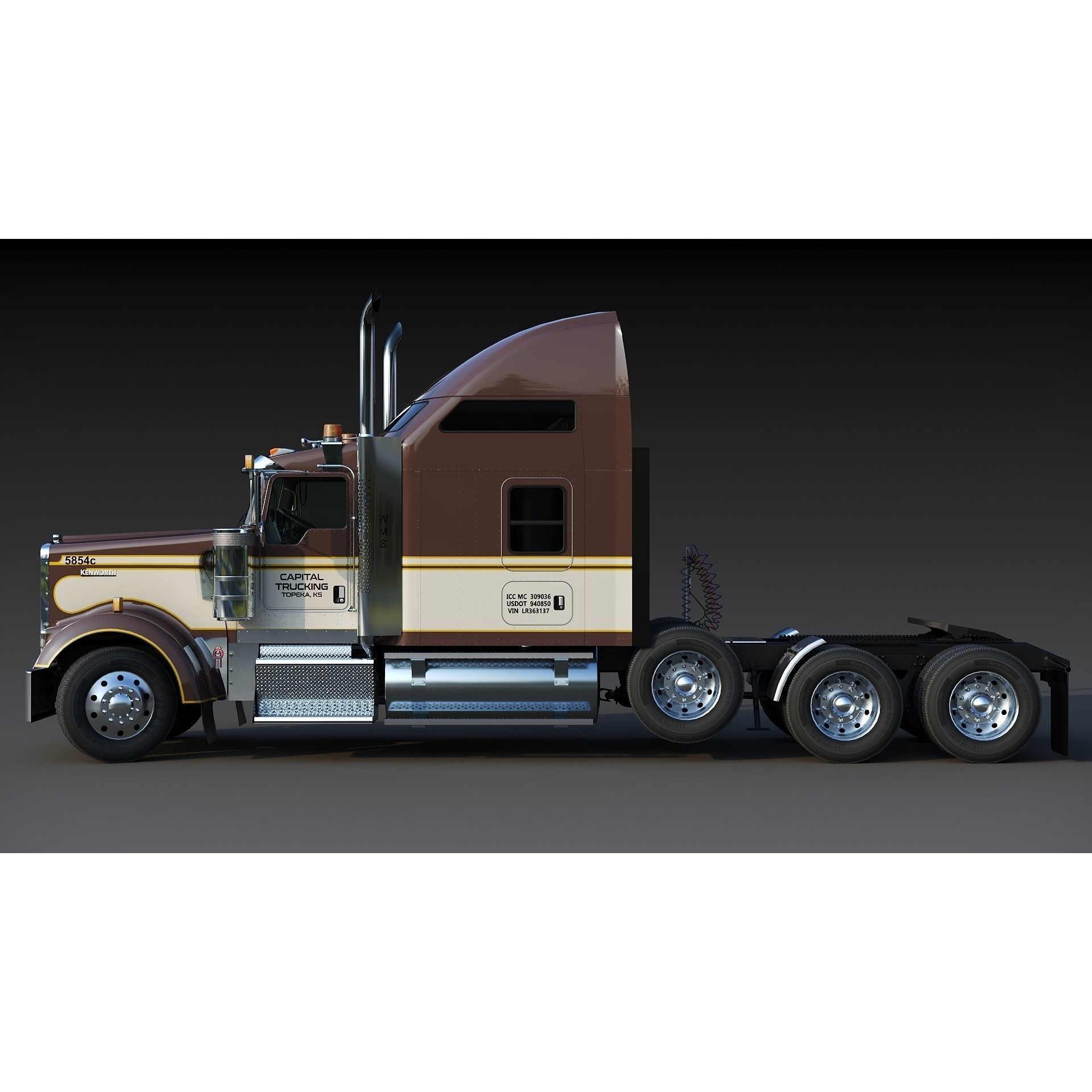 Kenworth W900 Sleeper - Low-Poly Game-Ready 3D Model - View 6
