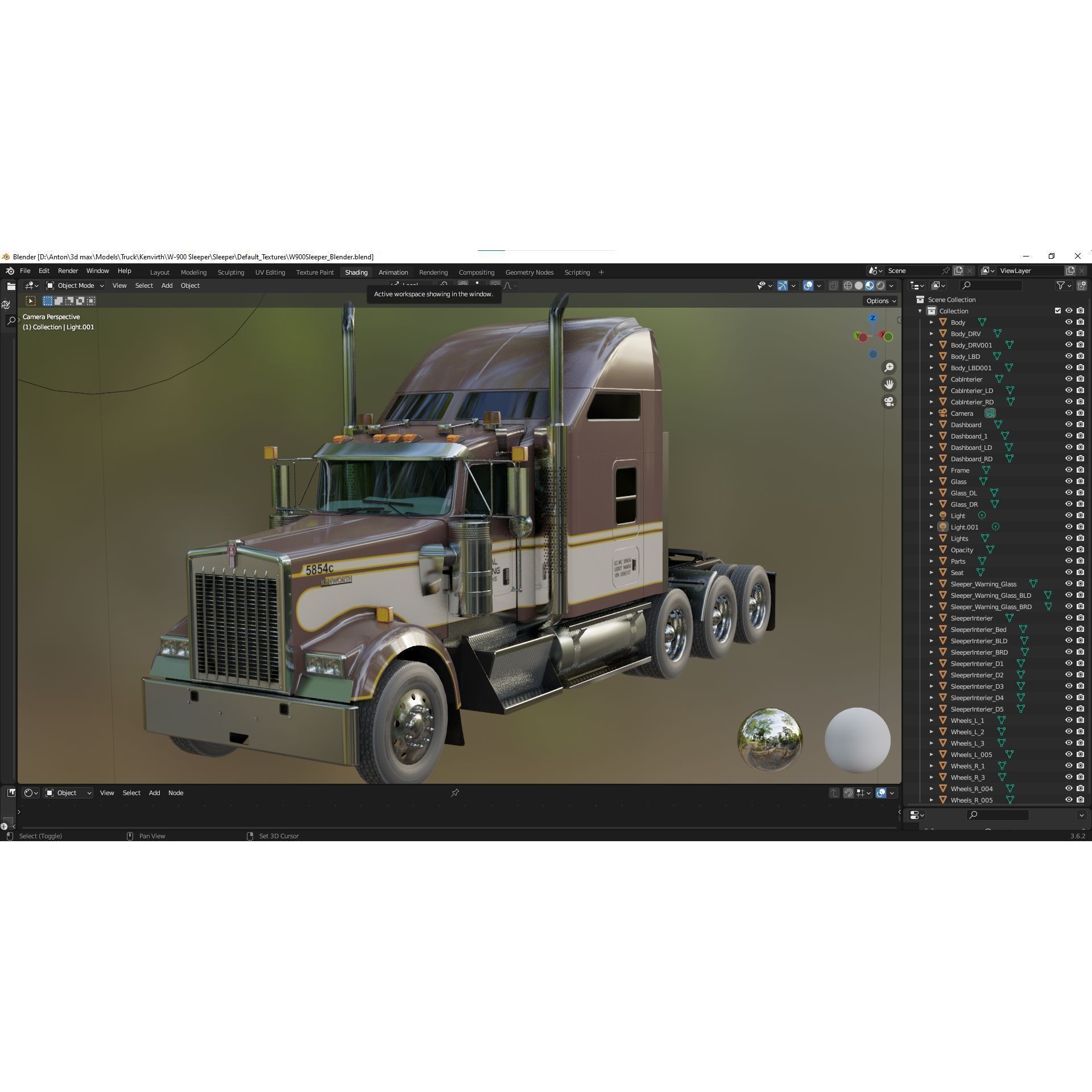 Kenworth W900 Sleeper - Low-Poly Game-Ready 3D Model - View 66