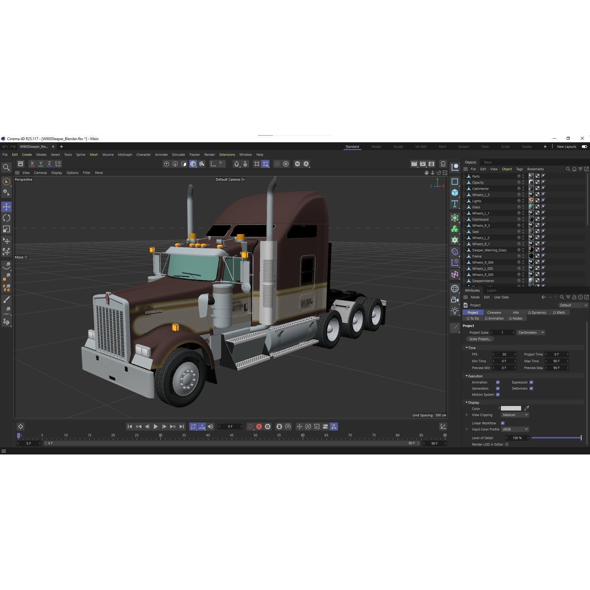 Kenworth W900 Sleeper - Low-Poly Game-Ready 3D Model - View 67