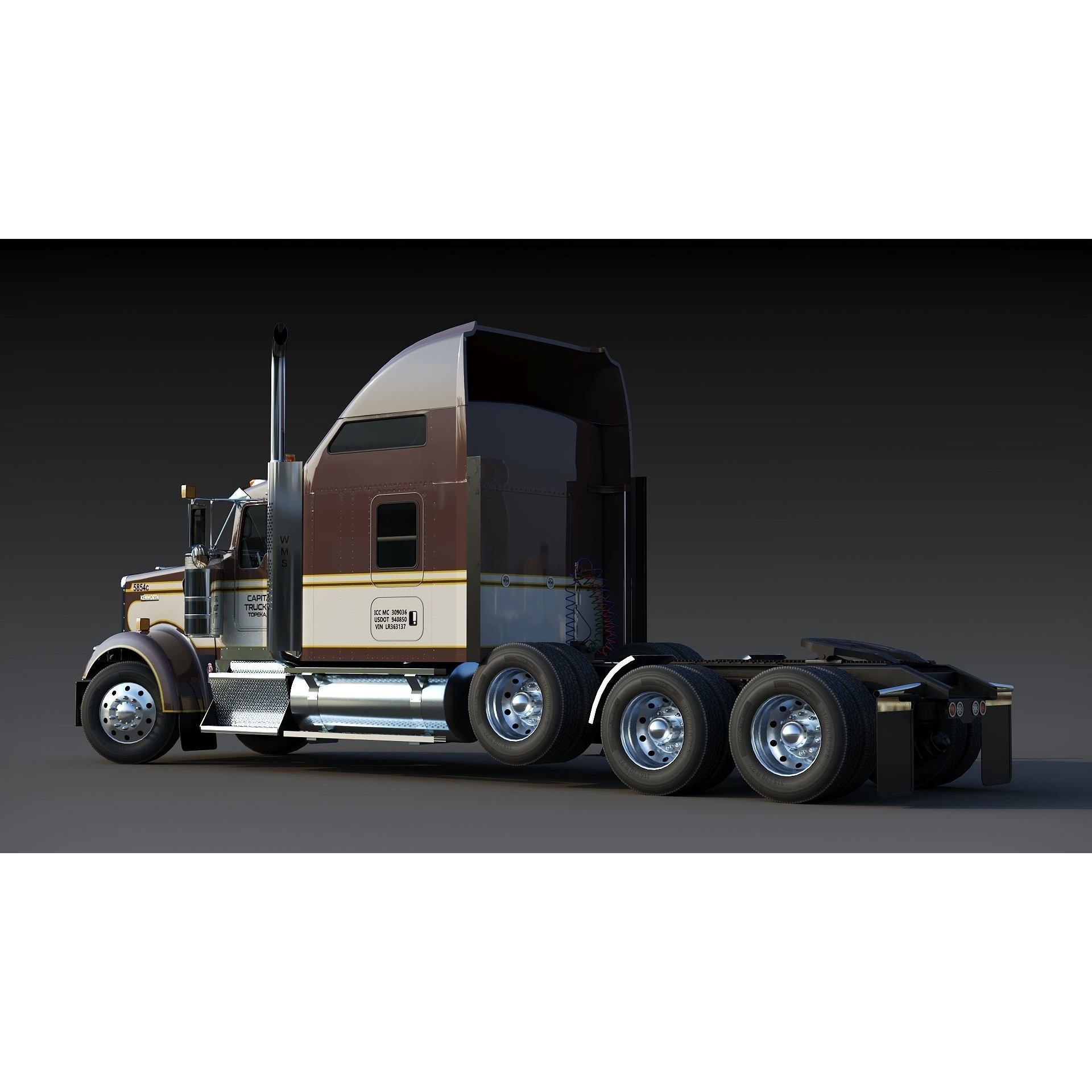 Kenworth W900 Sleeper - Low-Poly Game-Ready 3D Model - View 8
