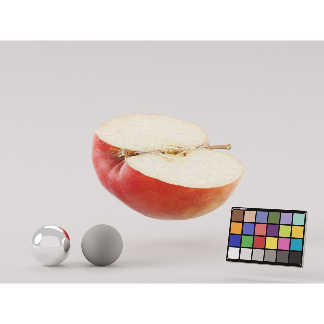 Half Cut Red Apple 3D Model – Realistic PBR Asset, FBX, OBJ, C4D - View 3