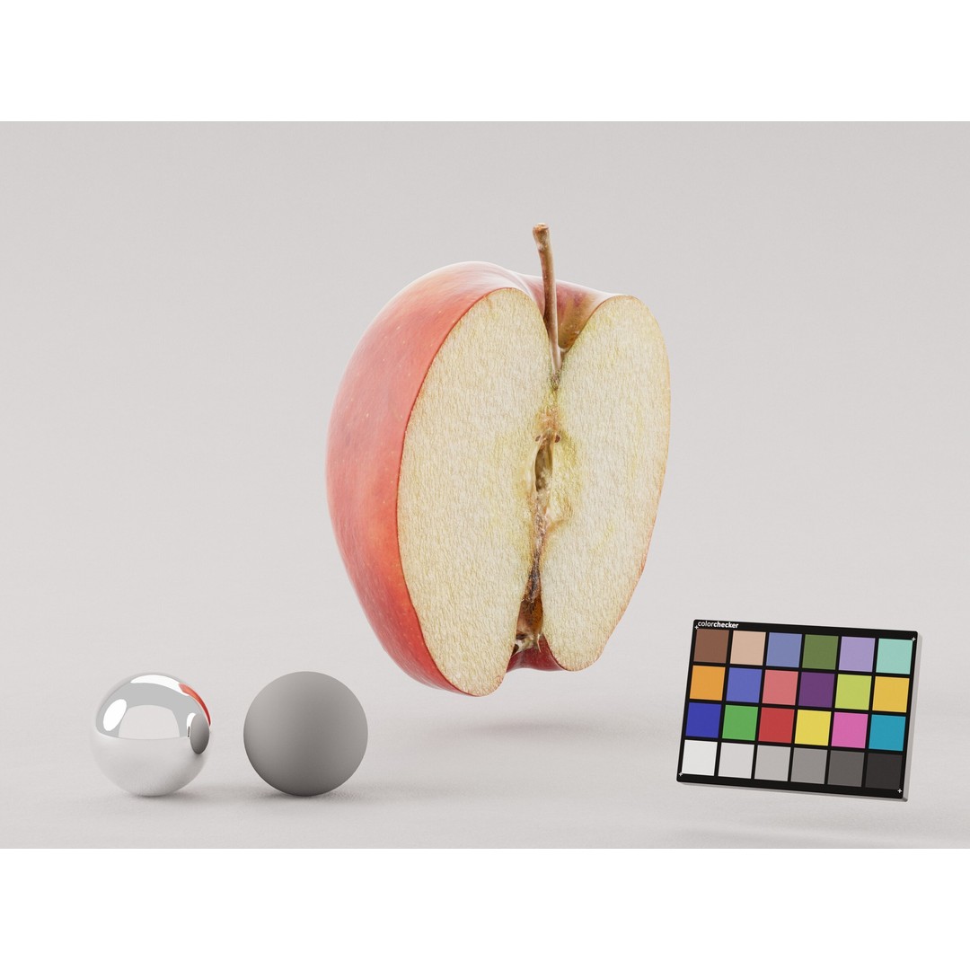 Half Cut Red Apple 3D Model – Realistic PBR Asset, FBX, OBJ, C4D - View 4
