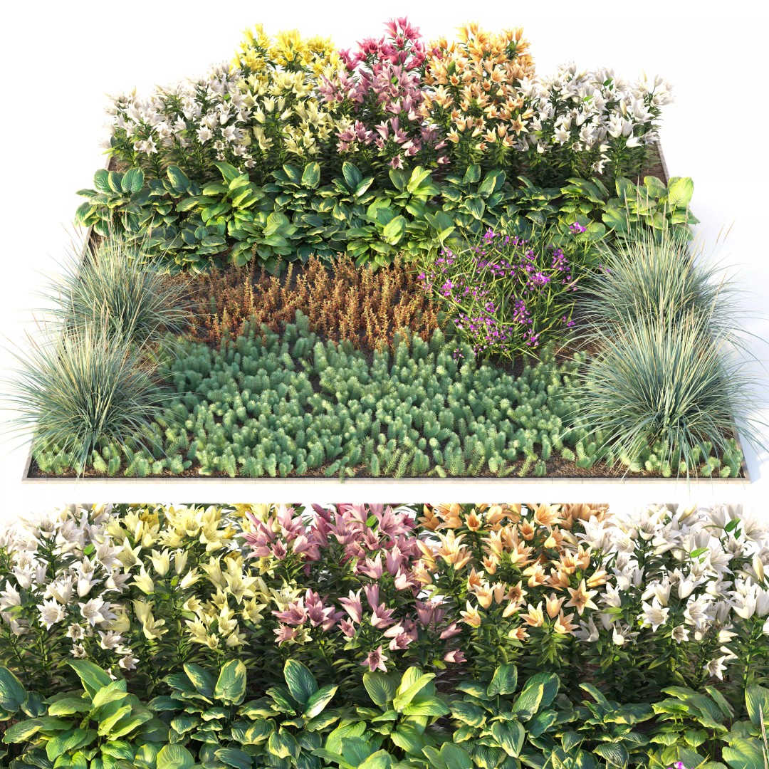 Flower Bed 3D Model – Realistic Garden Asset with PBR Textures - View 2