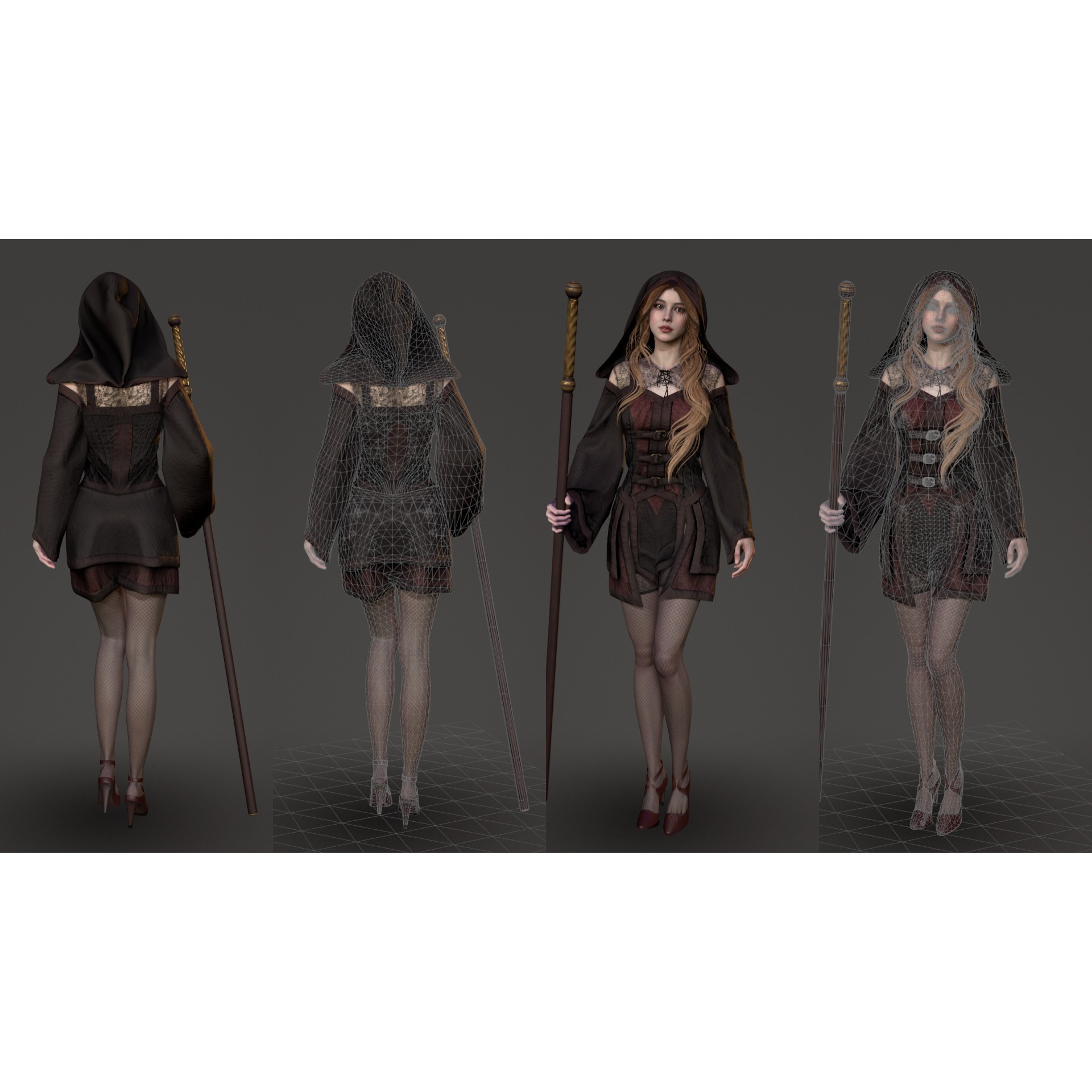 Fantasy Lady - Low-Poly Game-Ready 3D Model - View 15