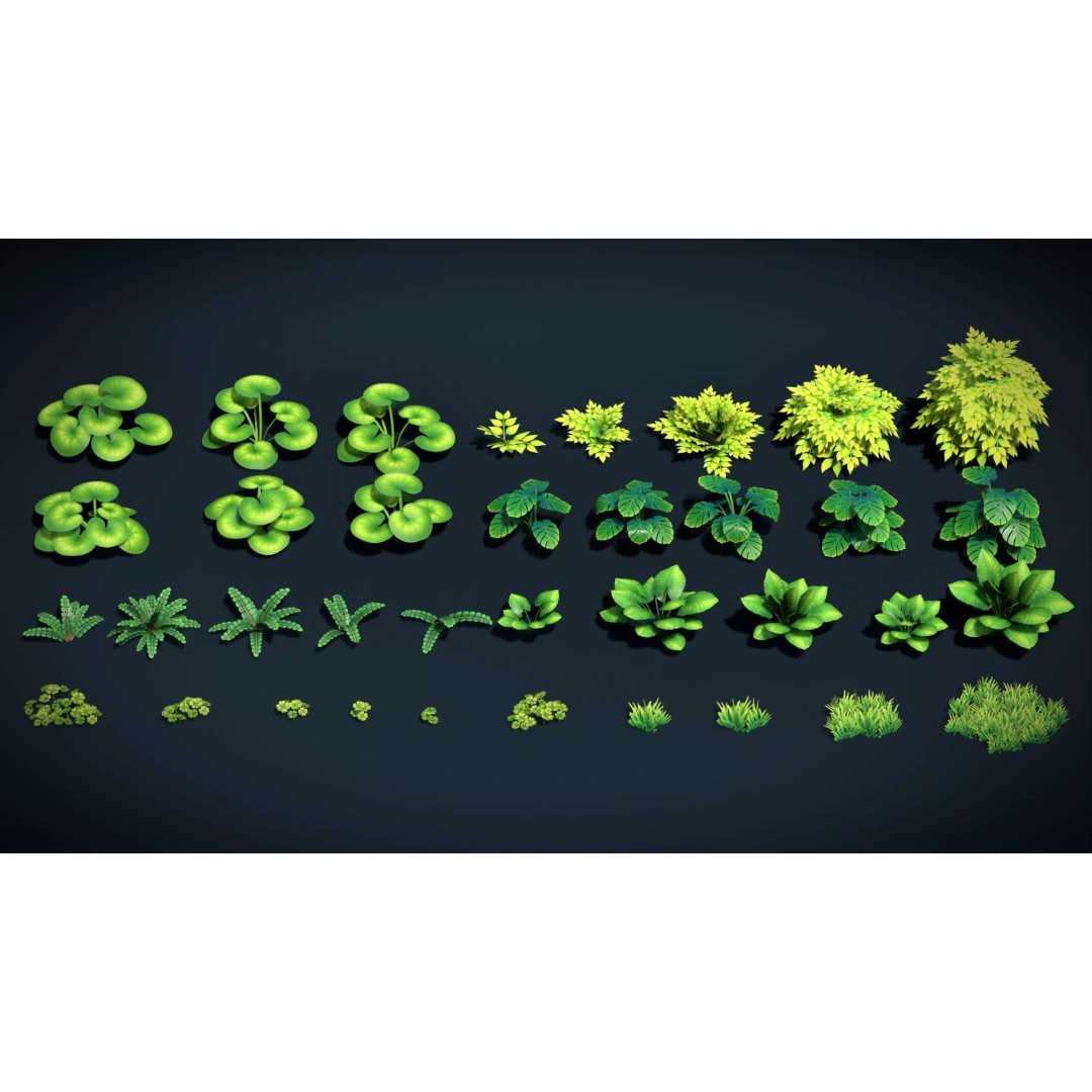Stylized Plants 3D Model – Low Poly Foliage Collection, FBX - View 3