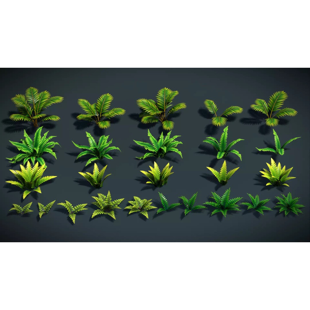 Stylized Plants 3D Model – Low Poly Foliage Collection, FBX - View 4
