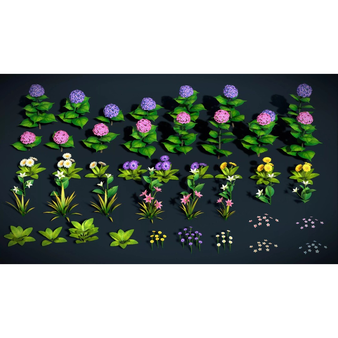 Stylized Plants 3D Model – Low Poly Foliage Collection, FBX - View 5