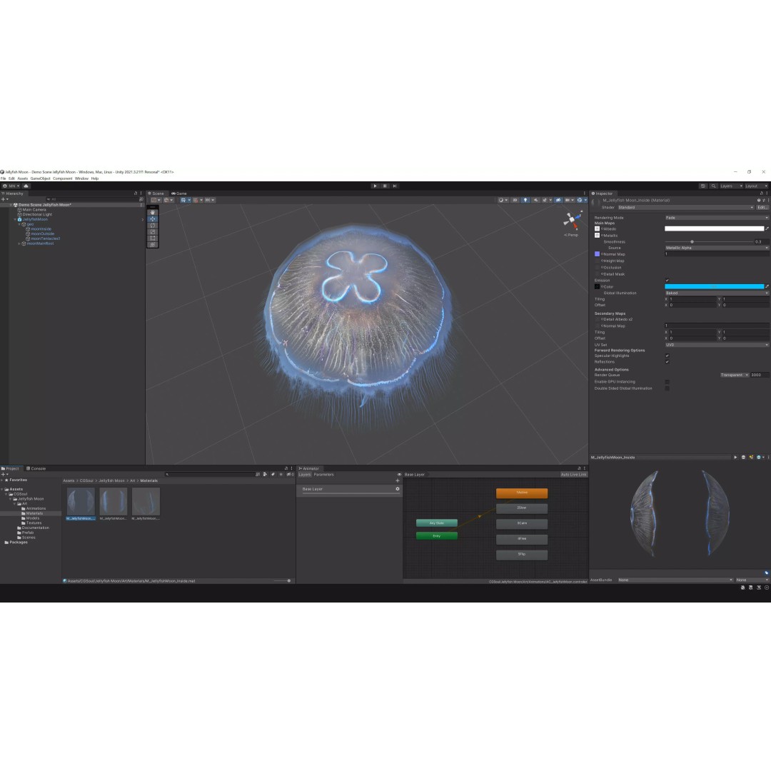 Moon Jellyfish 3D Model – Low Poly Game Asset, FBX, PBR Textures