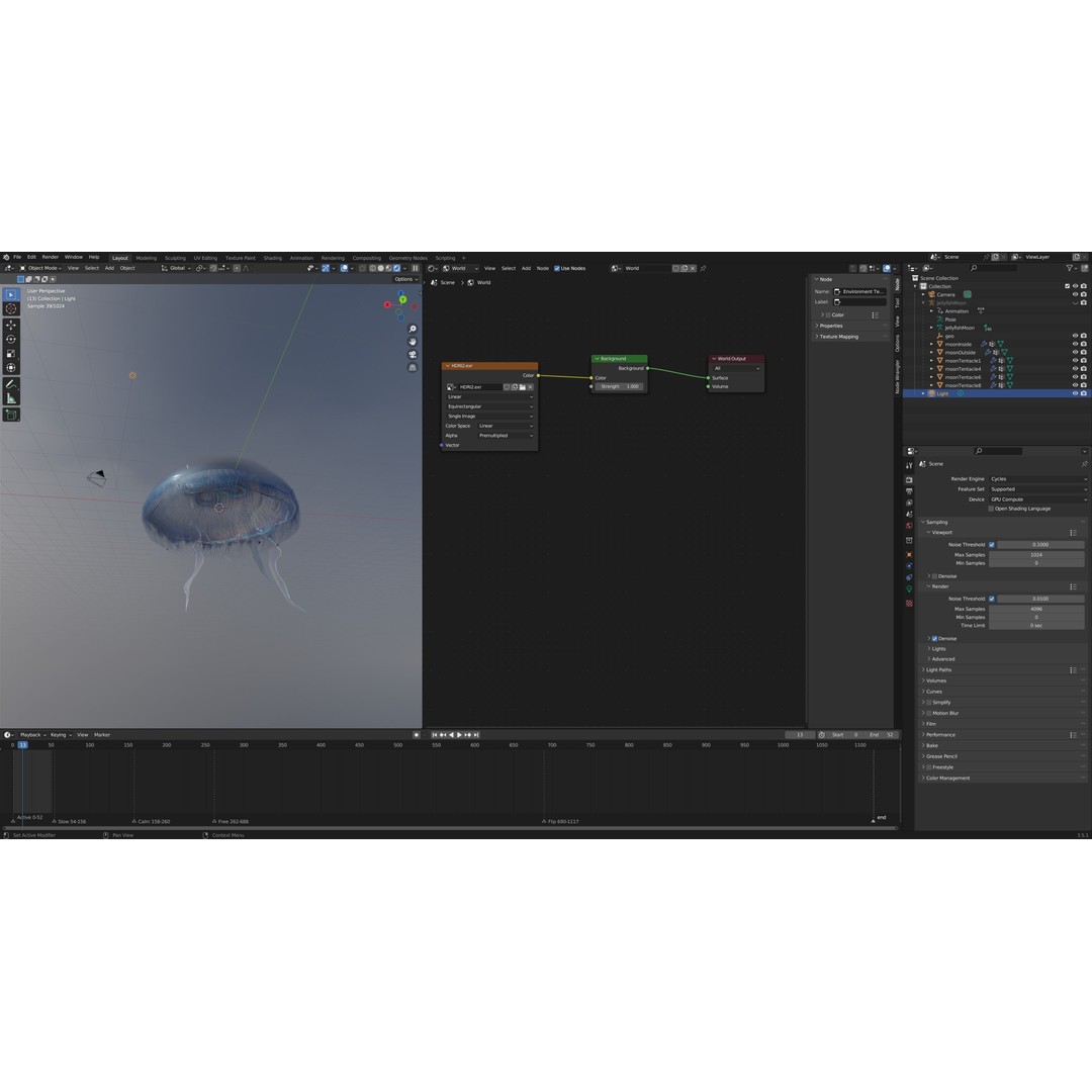 Moon Jellyfish 3D Model – Low Poly Game Asset, FBX, PBR Textures - View 10