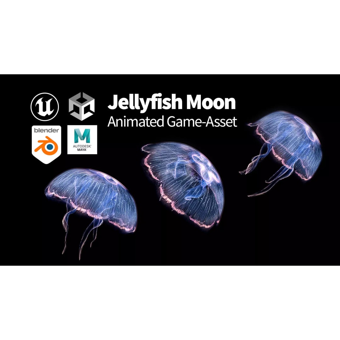 Moon Jellyfish 3D Model – Low Poly Game Asset, FBX, PBR Textures - View 2