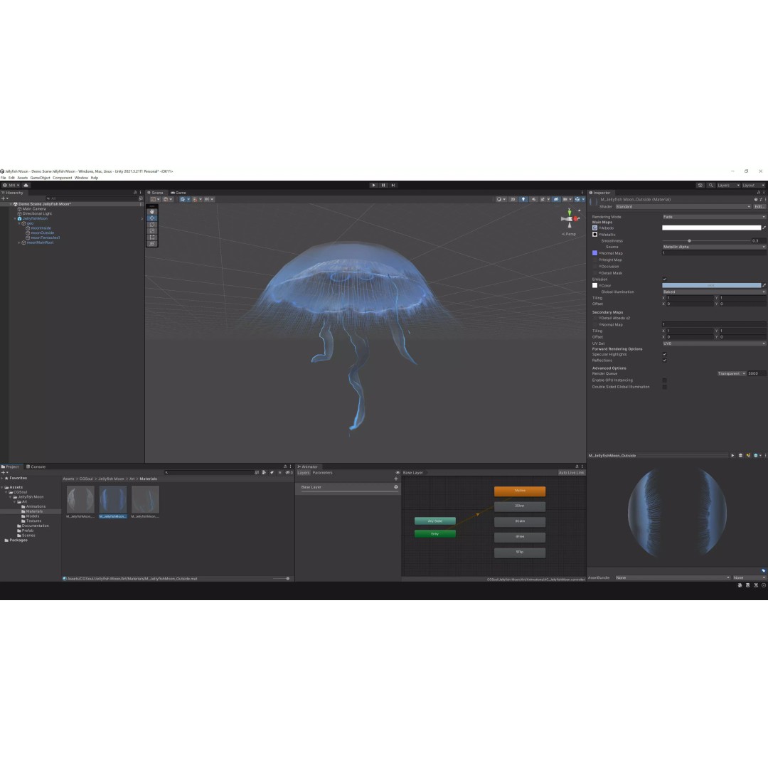 Moon Jellyfish 3D Model – Low Poly Game Asset, FBX, PBR Textures - View 25