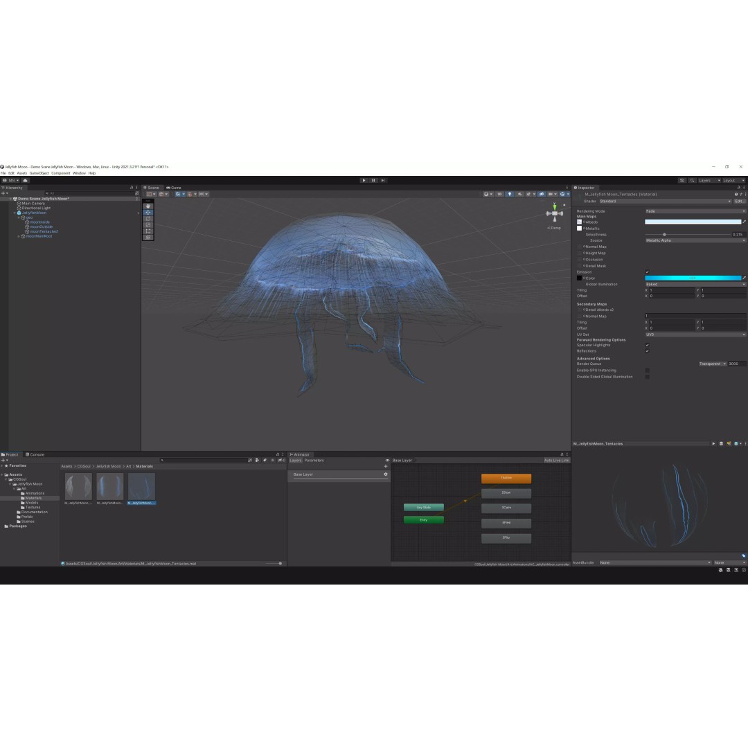 Moon Jellyfish 3D Model – Low Poly Game Asset, FBX, PBR Textures - View 26