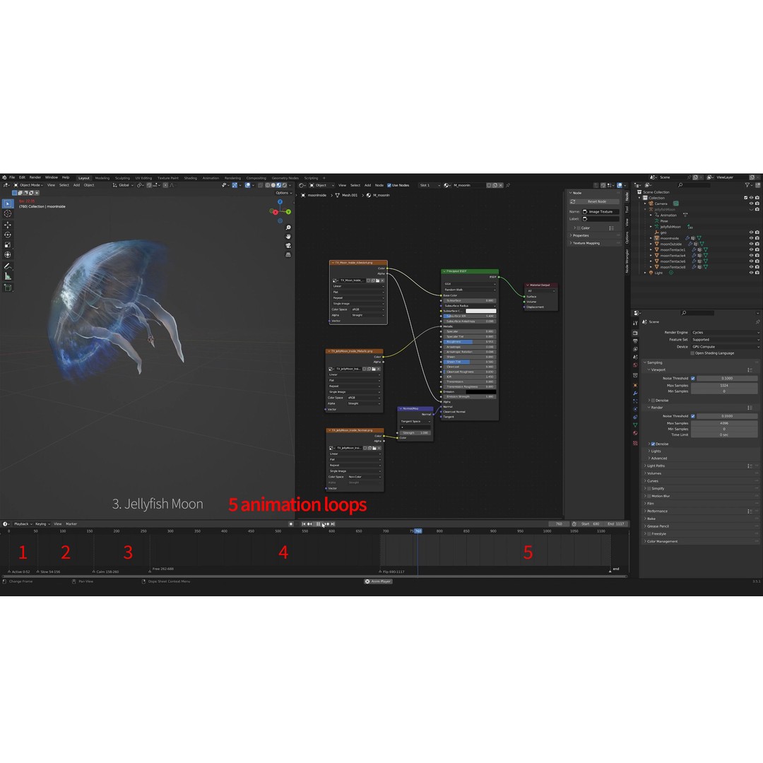 Moon Jellyfish 3D Model – Low Poly Game Asset, FBX, PBR Textures - View 3