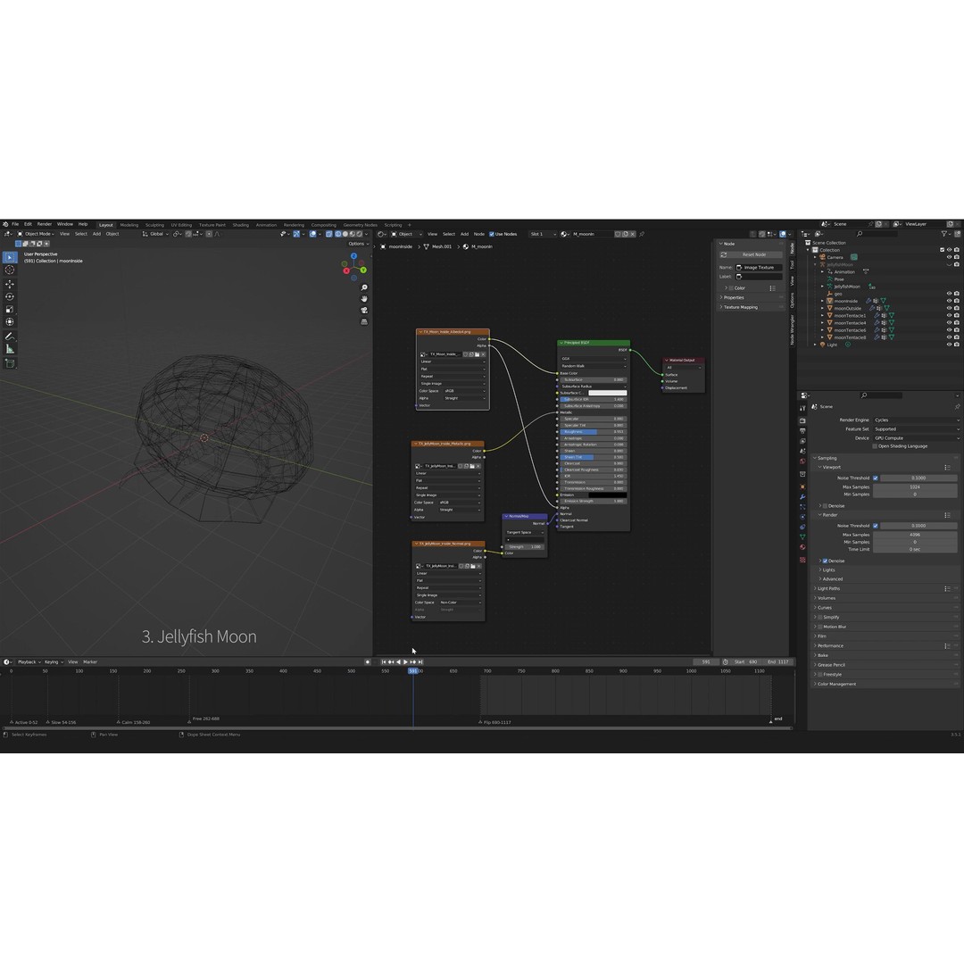 Moon Jellyfish 3D Model – Low Poly Game Asset, FBX, PBR Textures - View 6
