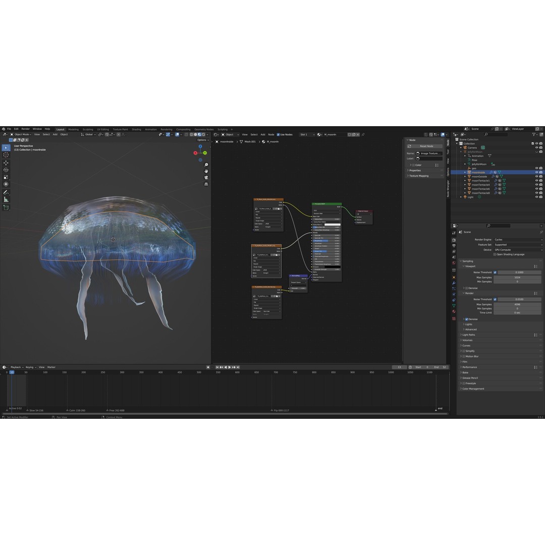 Moon Jellyfish 3D Model – Low Poly Game Asset, FBX, PBR Textures - View 7