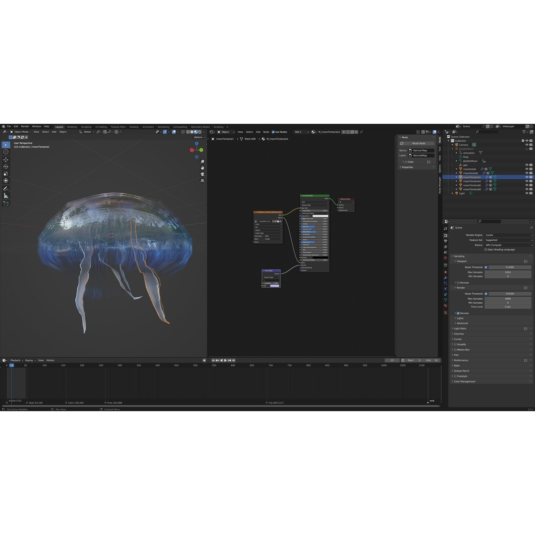 Moon Jellyfish 3D Model – Low Poly Game Asset, FBX, PBR Textures - View 9