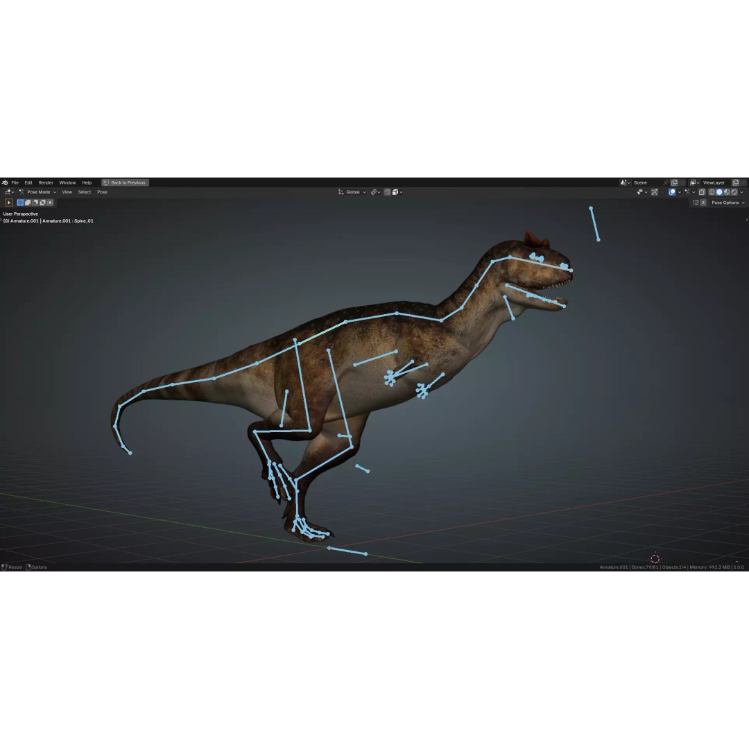 Carnotaurus 3D Model – Low Poly Rigged Asset with PBR Textures - View 20