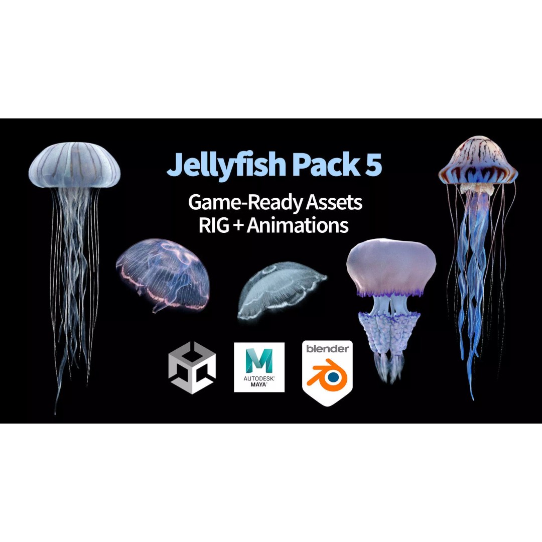 Jellyfish 3D Model – Low Poly Animated Marine Asset, FBX, PBR - View 2