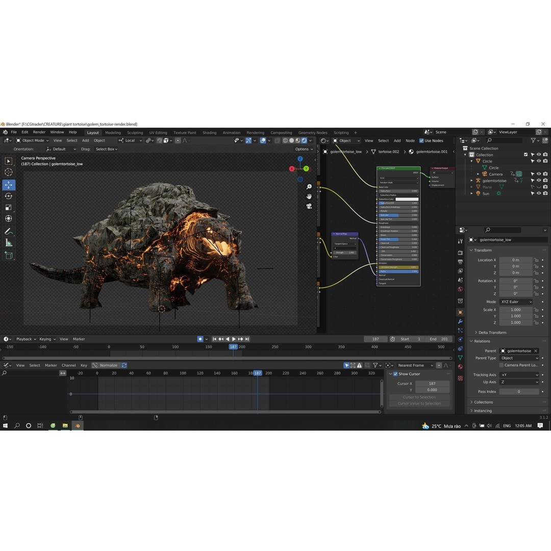 Golem Tortoise 3D Model – Low Poly Rigged Fantasy Creature, FBX - View 15
