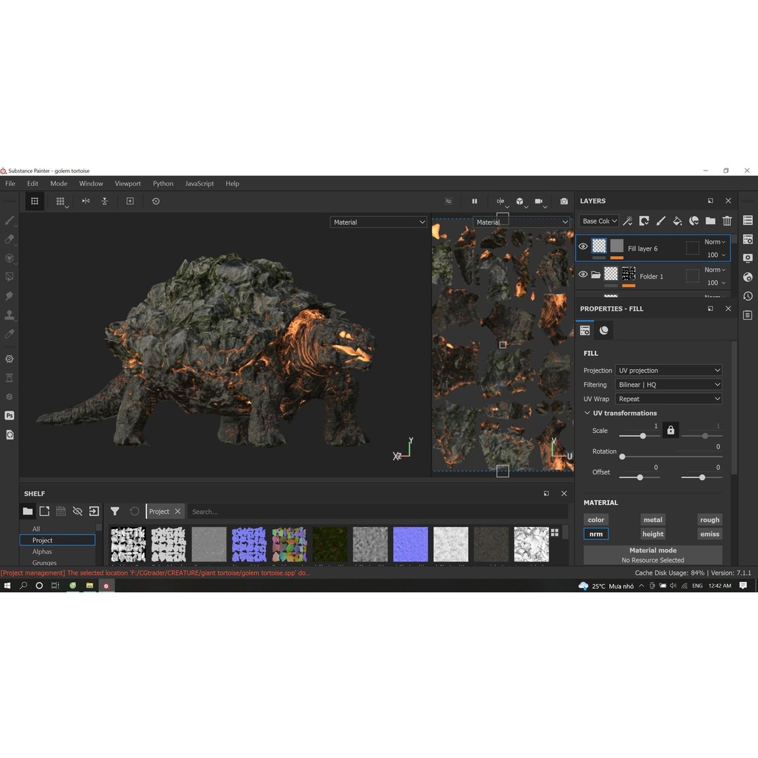 Golem Tortoise 3D Model – Low Poly Rigged Fantasy Creature, FBX - View 17