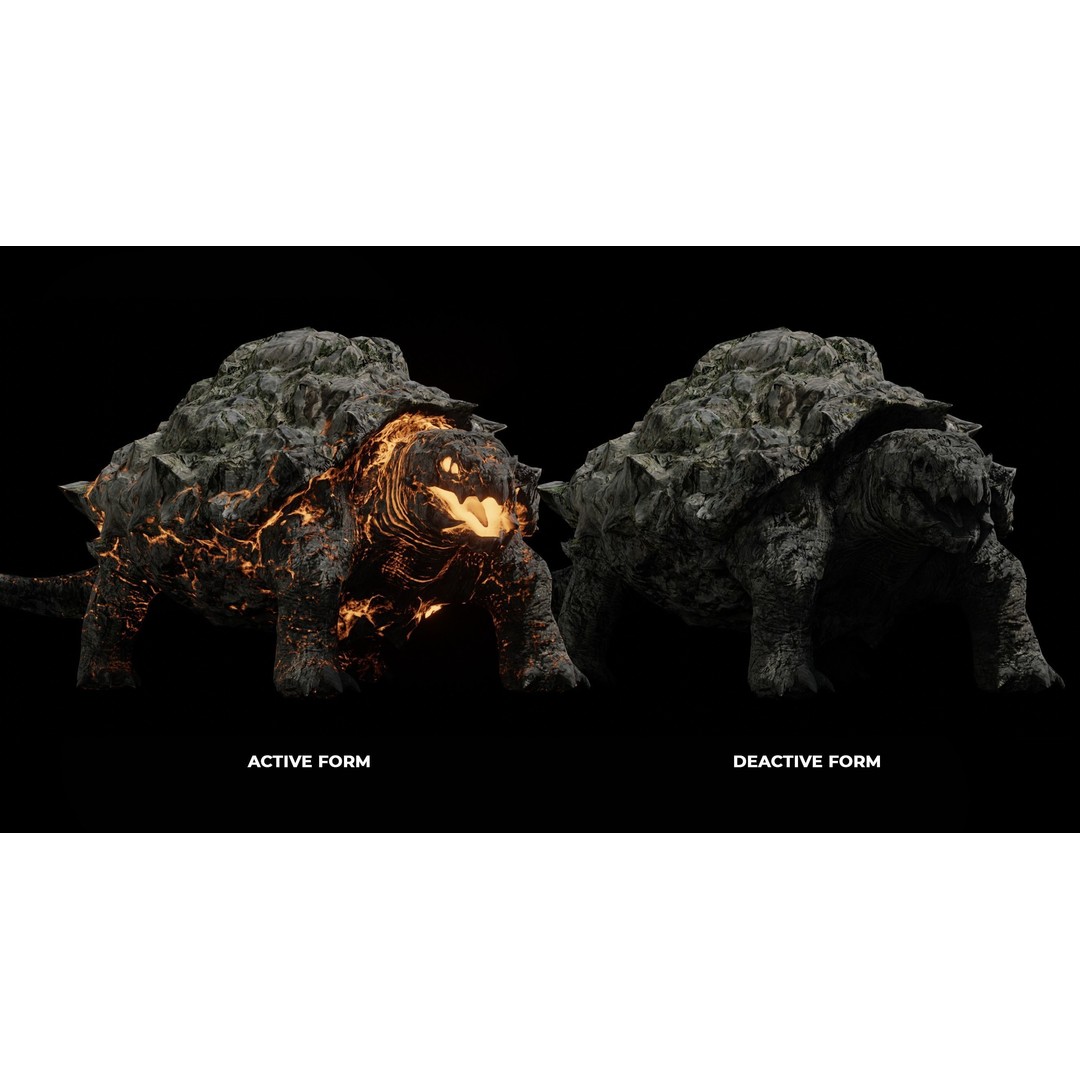 Golem Tortoise 3D Model – Low Poly Rigged Fantasy Creature, FBX - View 3