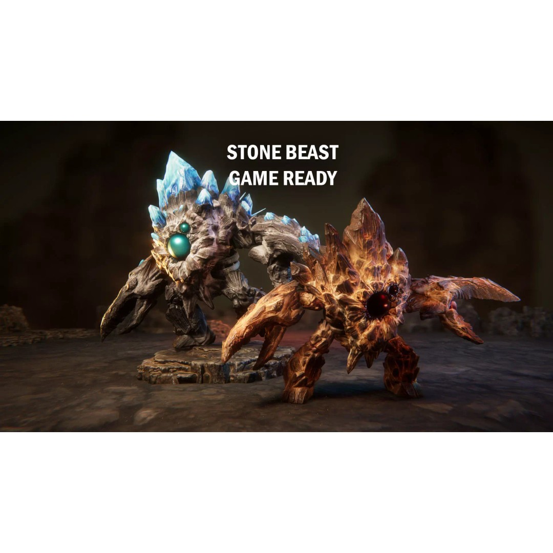 Stone Beast 3D Model – Low Poly Animated Creature, FBX - View 2