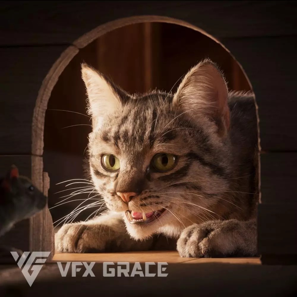 Grey Tabby Cat 3D Model – Rigged Character with Realistic Fur and Textures - View 2