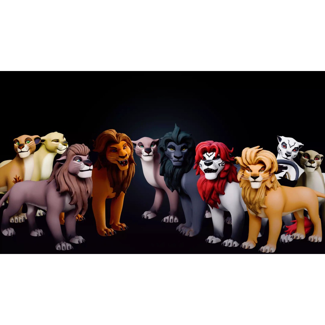 Lion Pride Pack 3D Model – Stylized Rigged Characters, FBX - View 4