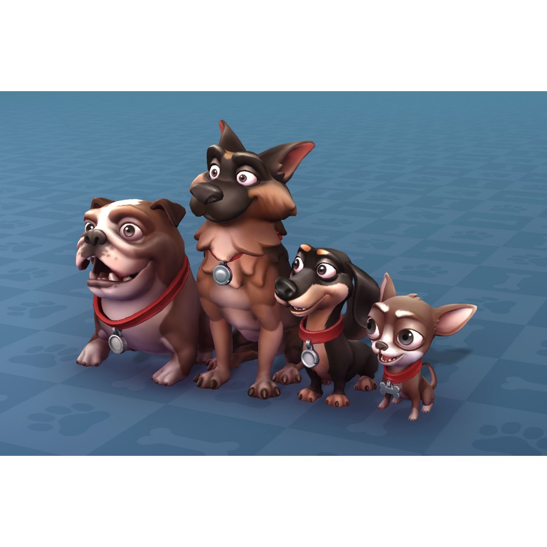 Cartoon Dogs 3D Model – Low Poly Animated Game Asset, FBX - View 3