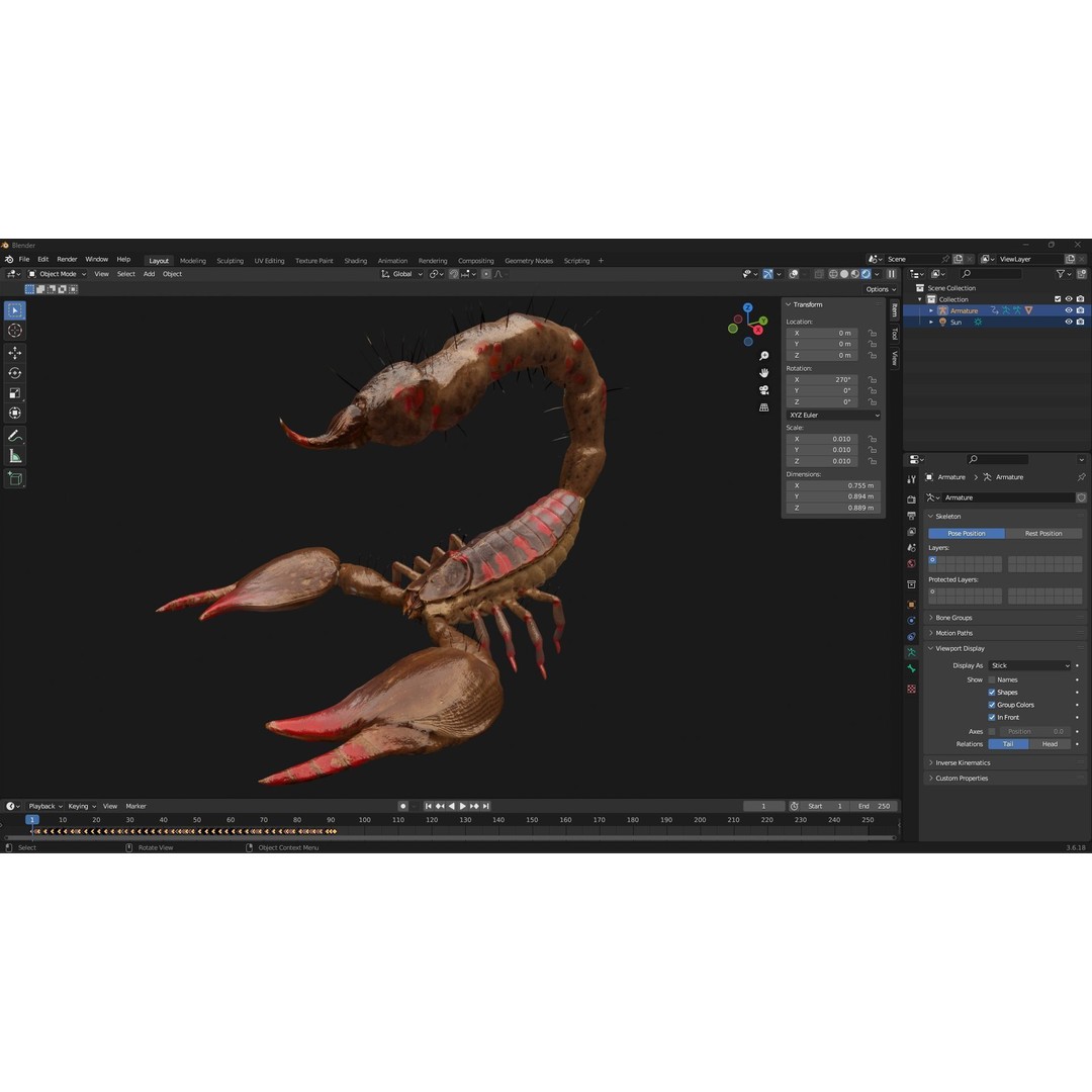 Scorpion 3D Model – Rigged Creature with PBR Textures, FBX