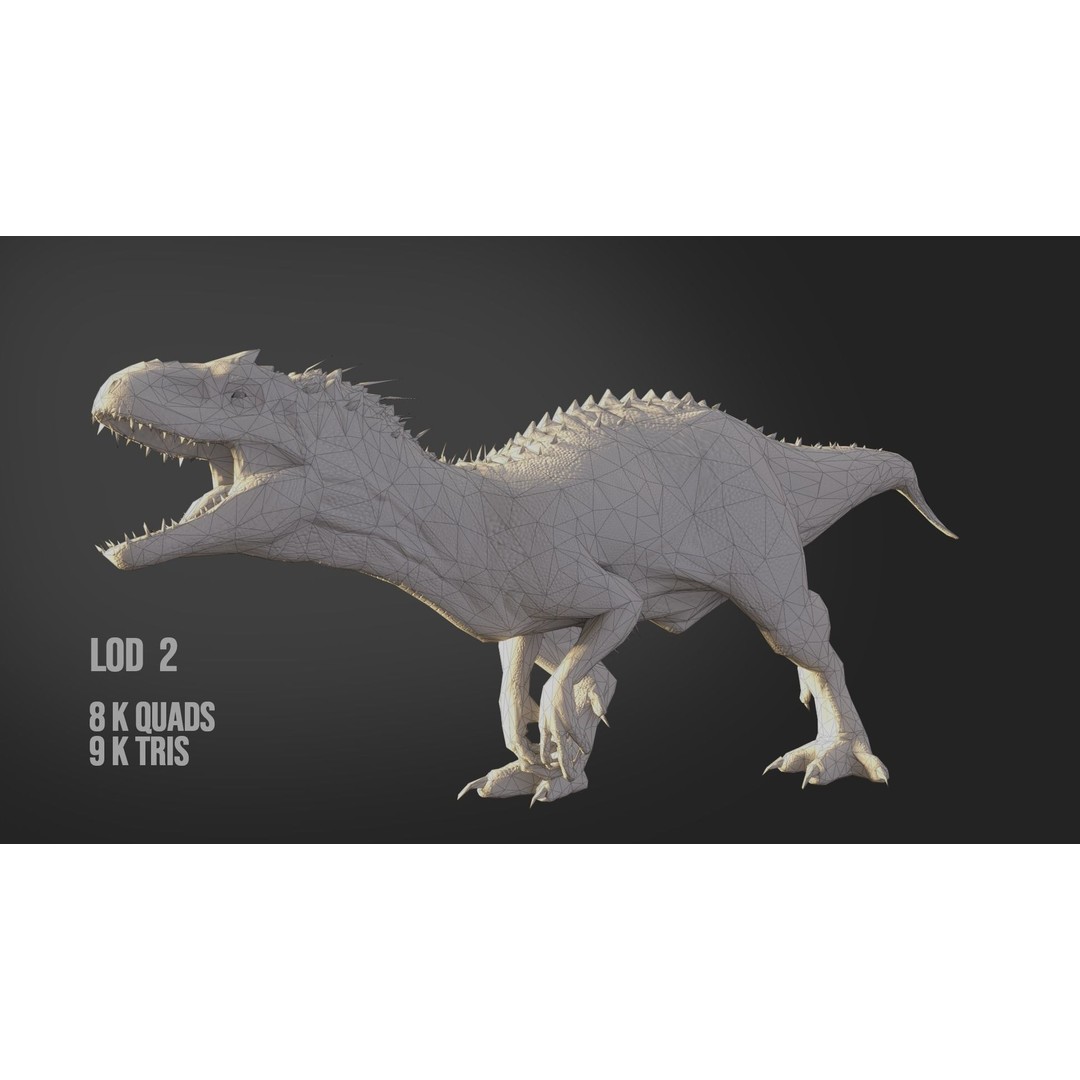 Indominus Rex 3D Model – Low Poly Rigged Dinosaur for Blender